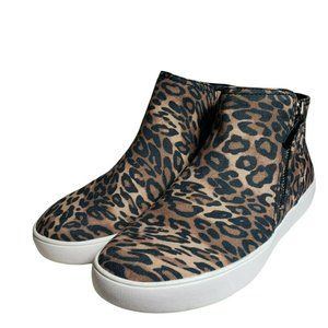 Naturalizer Brown Cheetah Print High Top Sneakers Flat Ankle Shoes Size 5.5 7.5